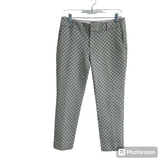 Banana Republic Hampton Pant Women 4P Gray White Geometric Print Crop Dress Pant - Picture 2 of 13